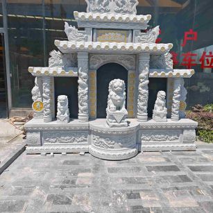 延安芝麻白中国黑石材套墓 花岗岩墓碑
